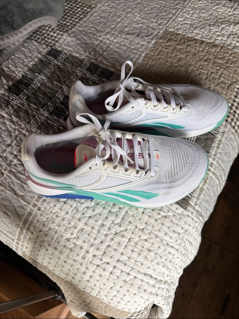Women’s Reebok Nano x2 White Sneakers with Teal & Purple Accents size 8.5